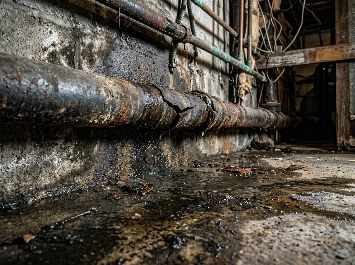 cracked sewer pipe in basement